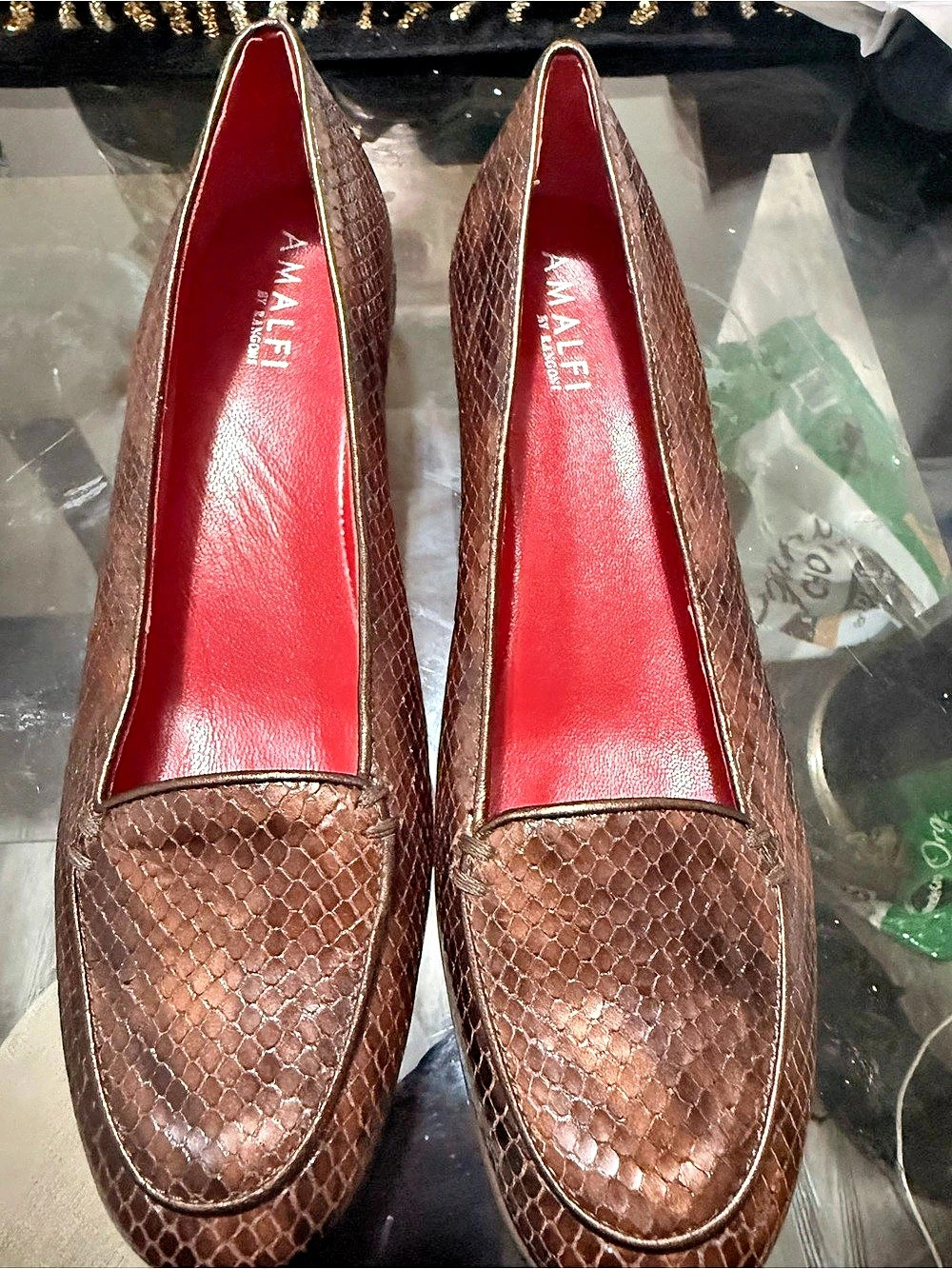 MALFETTI Women's Brown Animal Print Wedge Loafers